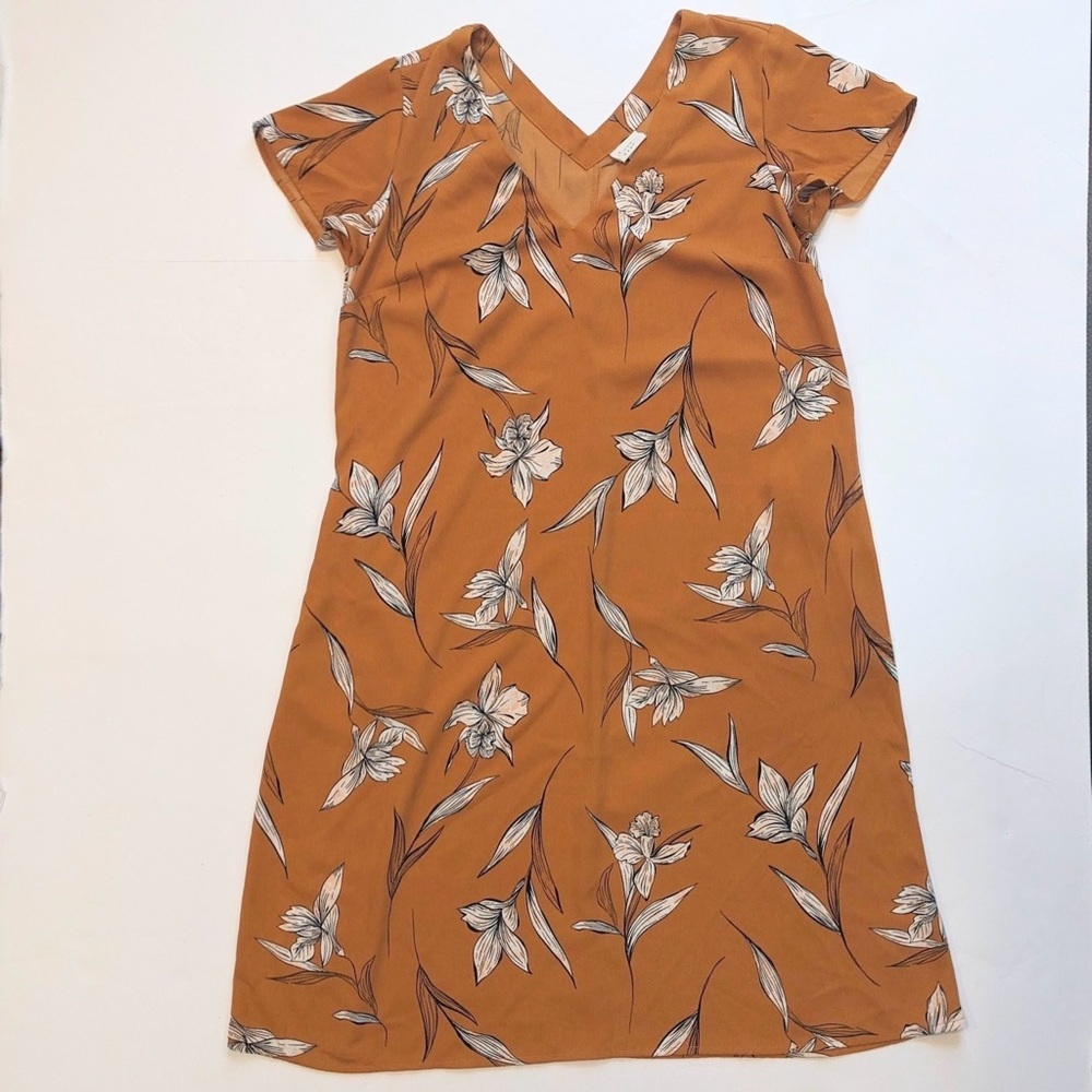 Women’s A-New-Day V-Neck Floral Smock Midi Dress In Mustard